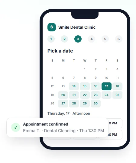 Dental appointment scheduling software: patient picking a date on the clinic's online booking page